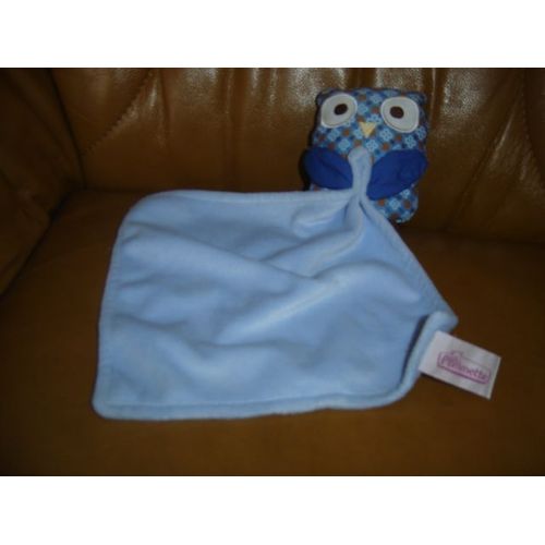 Doudou Hibou/Chouette Bleu Avec Mouchoir Pommette