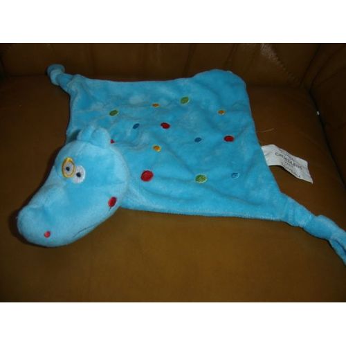 Doudou Plat Crocodile Bleu Carré Blanc