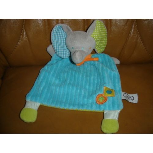 Doudou Plat Éléphant Bleu Mots D'enfants