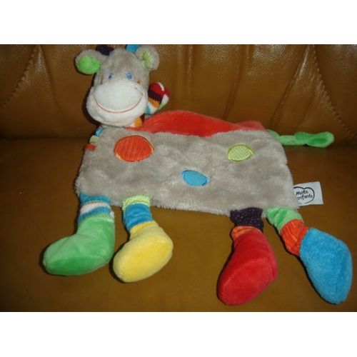 Doudou Plat Girafe/Vache/Cheval Multicolore Mots D'enfants