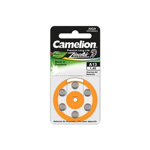 6 piles pour appareil auditif Camelion Zinc-Air A13 0% Mercury/Hg - Orange