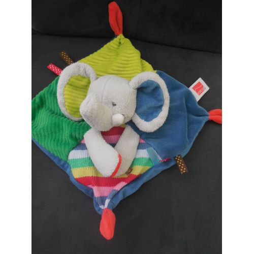 Doudou Éléphant Bleu Influx Plat Peluche Bébé Naissance Multicolore