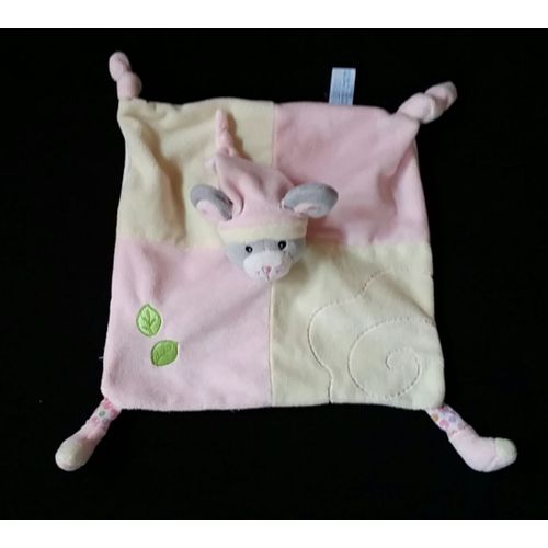 Doudou Plat Souris Rose Blanc Feuilles Vertes Gispy
