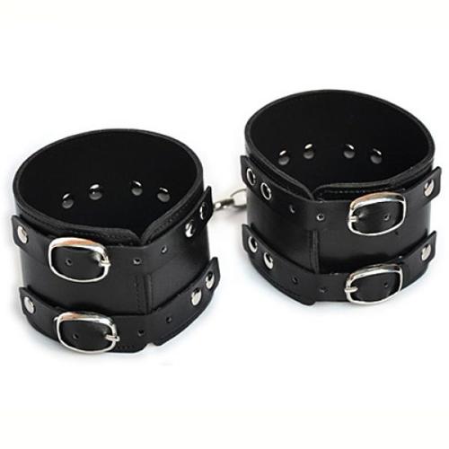 Menottes Poignets Réglables Cuir Noir Bdsm