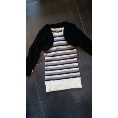 Robe In Extenso Acrylique 3 Ans Noir Argenté Blanc À Ligne + Boléro Noir