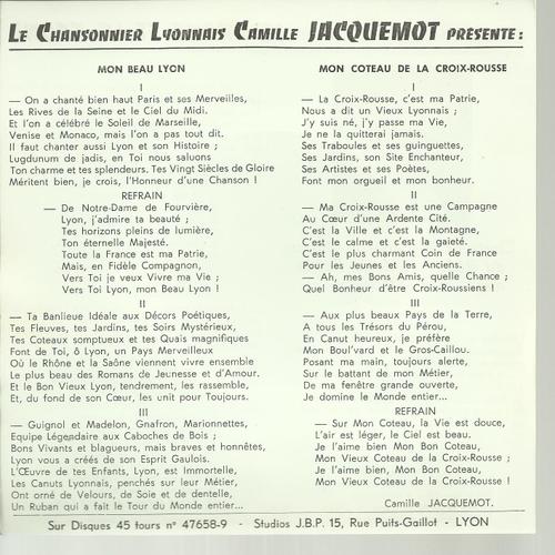 du chansonnier lyonnais camille jacquemot mon beau lyon mon