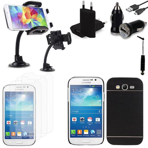 Samsung Galaxy Grand Plus/ Grand Neo/ Grand Lite I9060 I9062 I9060i I9080: Lot Etui Housse Coque Pochette Accessoires Support Chargeur Voiture Films Stylet Metal Aluminum - Noir