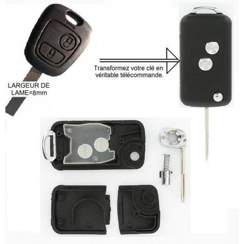Coque De Clé Adaptable Pour Peugeot Type C-Psa21 Avec Lame Fraisée De 8mm Rétractable
