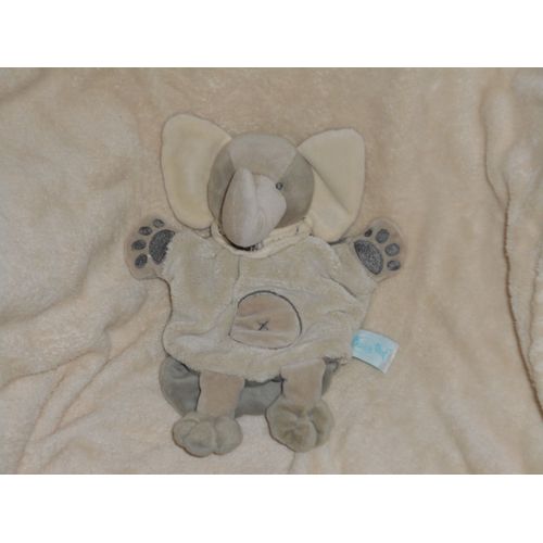 Doudou Baby Nat' Marionnette Savane Elephant Gris