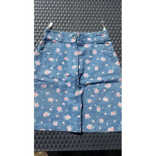 Jupe Etam Coton 34 Bleu Avec Fleurs Roses