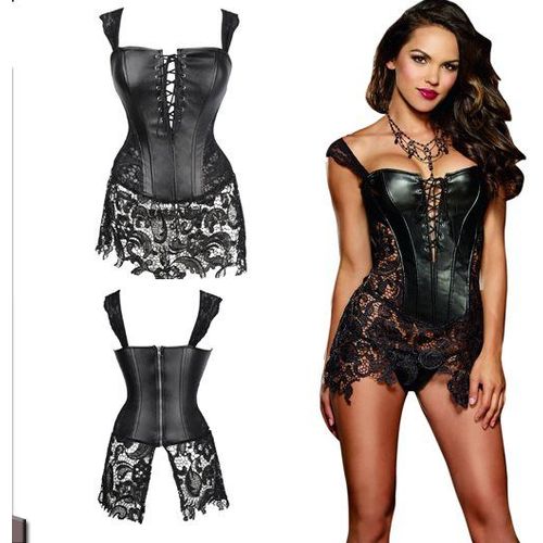 Corset Bustier Noir 40 42 44 46 Soiree Clubwear Disco Cuir Robe Dentelles