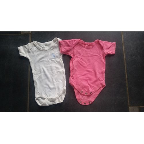 Lot De 2 Bodys 3 Mois Rose Et Blanc