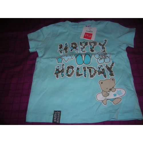 T-Shirt Happy Holiday Coton 12 Mois Bleu