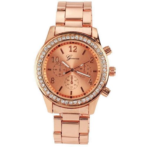 Montres Femmes Rose Doré Genève Cristal Bling Bracelet À Quartz En Acier Inoxydable