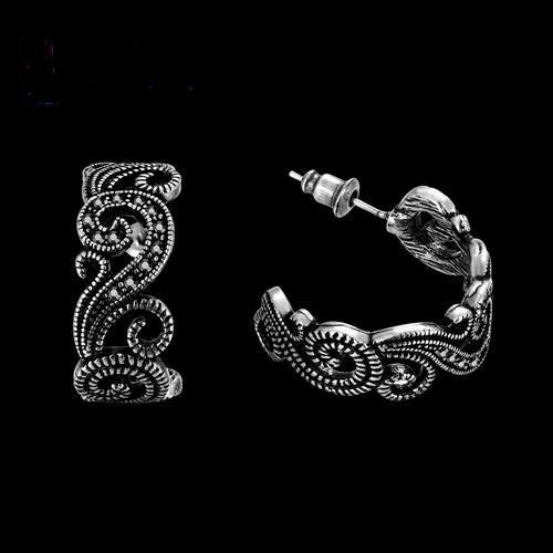 Anneaux Strass Noir Et Viel Argent