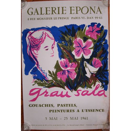 Lithographie Galerie Epona Grau Sala 1961 Gouaches Pastels Peintures Essence