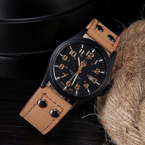 Etanche Date De Cuir Classic Hommes Vintage Strap Sport Quartz Armée