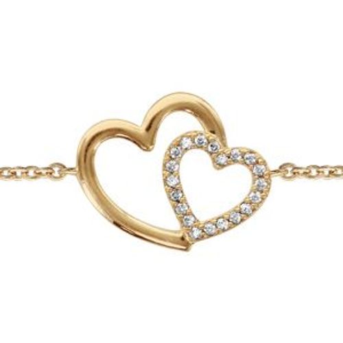 Bracelet Plaqué Or Double Coeur Croisé Oxydes Blancs 16+2cm