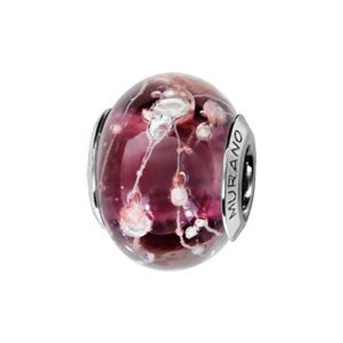 Charms Coulissant Argent Rhodié Verre De Murano Violet + Fils