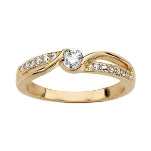 Bague Plaqué Or Solitaire Croisé Oxydes Blancs Sertis