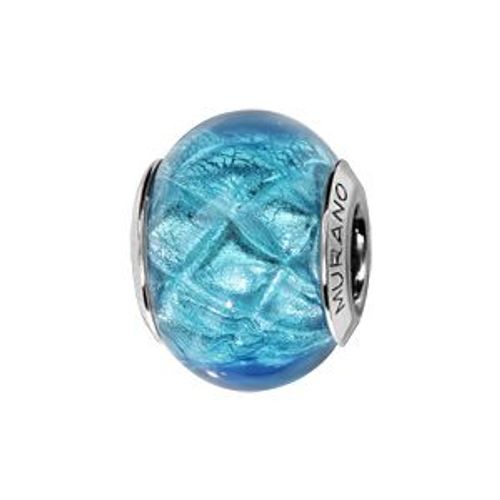 Charms Coulissant Argent Rhodié Verre De Murano Bleu Turquoise