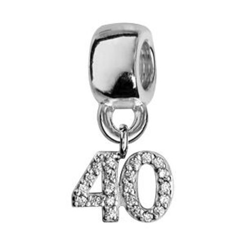 Charms Coulissant Argent Rhodié Chiffre Suspendu Empierré 40