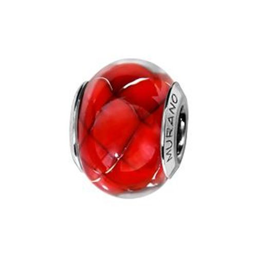 Charms Coulissant Argent Rhodié Verre De Murano Rouge