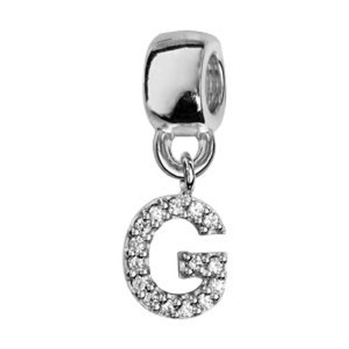Charms Coulissant Argent Rhodié Lettre Suspendue Empierrée G