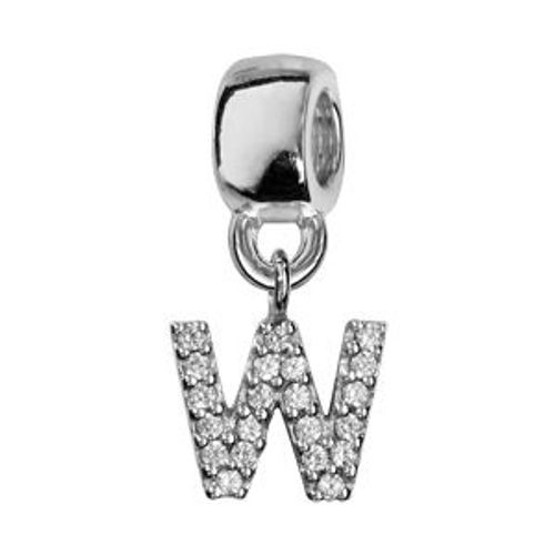 Charms Coulissant Argent Rhodié Lettre Suspendue Empierrée W