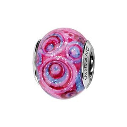 Charms Coulissant Argent Rhodié Verre De Murano Rose Spirales