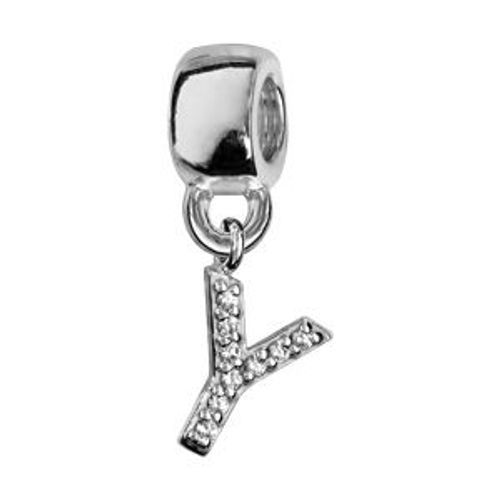 Charms Coulissant Argent Rhodié Lettre Suspendue Empierrée Y