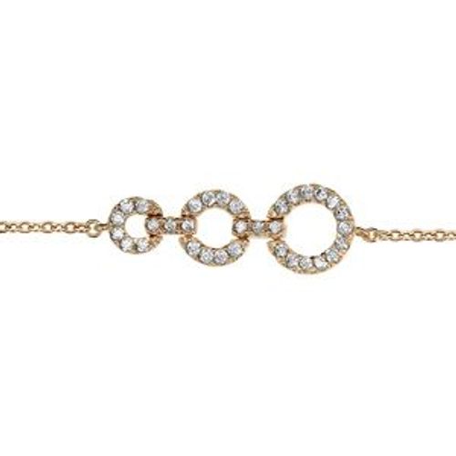 Bracelet Plaqué Or Triple Anneaux Oxydes Blancs Sertis 16+2cm
