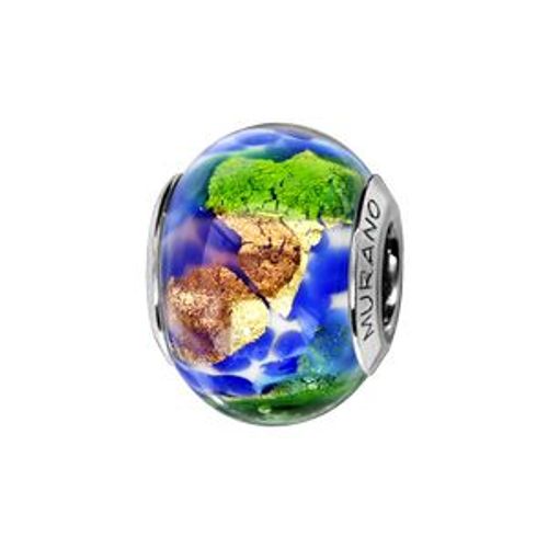 Charms Coulissant Argent Rhodié Verre De Murano Bleu Vert