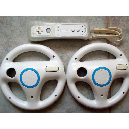Lot Nintendo Wii 1 Manette Wiimote + 2 Volants Wii Wheel Pour Jeu Mario Kart
