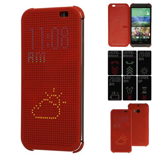 Coque Rouge Htc One M8 Point Dot View Etui À Rabat Case Bumper Hot