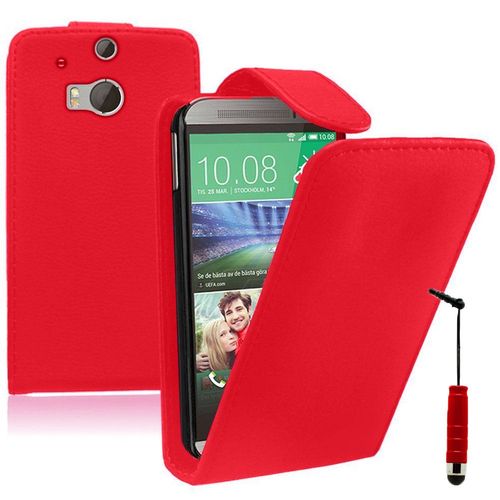Etui Simili Cuir Pour Htc One (M8) 5.0" - Rouge + Mini Stylet