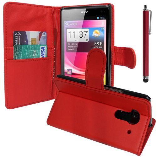 Etui Portefeuille Pour Acer Liquid Z5 Duos Support Video Cuir Pu - Rouge + Stylet
