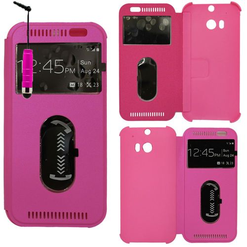 Etui Flip Coque Pour Htc One (M8) 5.0" S-View Support - Rose + Mini Stylet