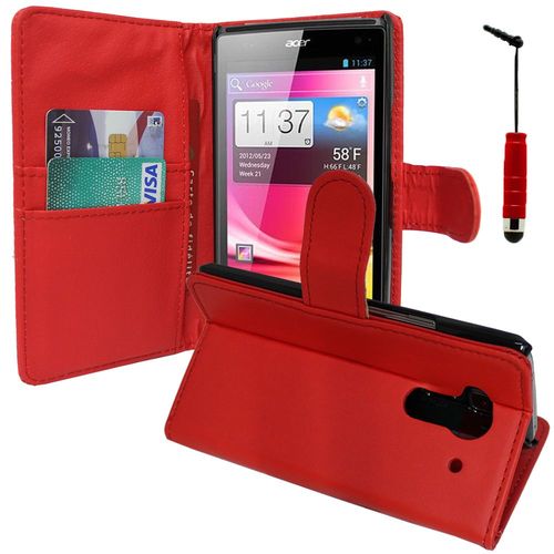 Etui Portefeuille Pour Acer Liquid Z5 Duos Support Video Cuir Pu - Rouge + Mini Stylet