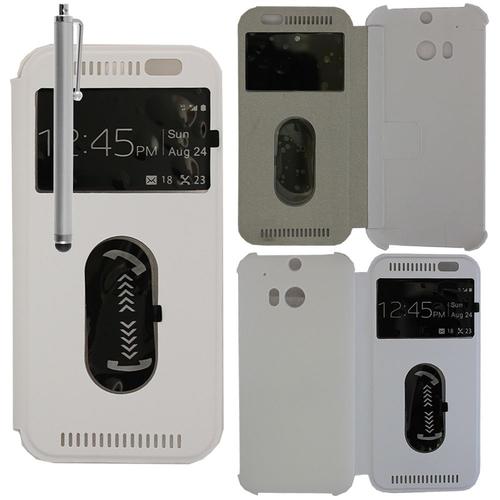 Etui Flip Coque Pour Htc One (M8) 5.0" S-View Support - Blanc + Stylet