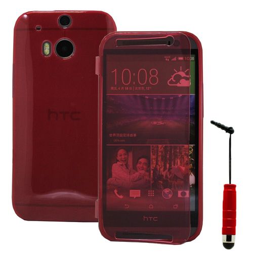 Coque Silicone Pour Htc One (M8) 5.0" Gel Livre Rabat - Rouge + Mini Stylet