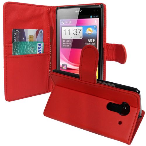 Etui Portefeuille Pour Acer Liquid Z5 Duos Support Video Cuir Pu - Rouge