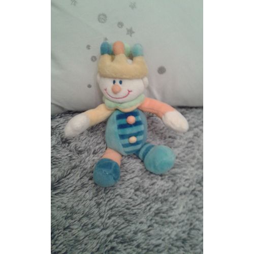 Doudou Clown Lutin Roi Bleu Orange Jaune