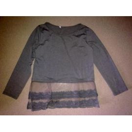 T-Shirt Gris Bas Dentelle - T40