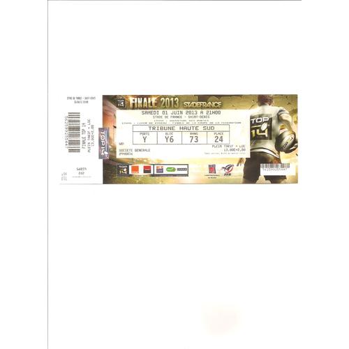 Billet Match De Rugby Finale 01 Juin 2013