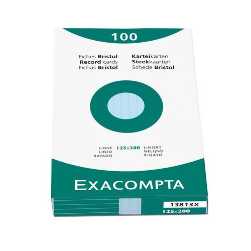 Exacompta Lot De 3 Étuis De 100 Fiches Bristol Ligné Non Perforé 125x200mm Bleu
