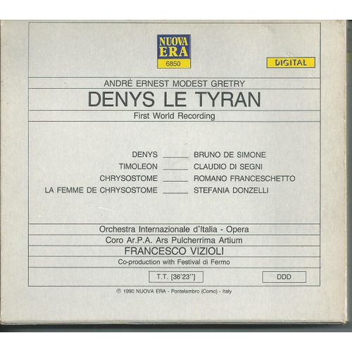 Gretry - Denys Le Tyran, De Simone, Di Segni, Vizioli. Italy 1990 NUOVA ERA – 6850