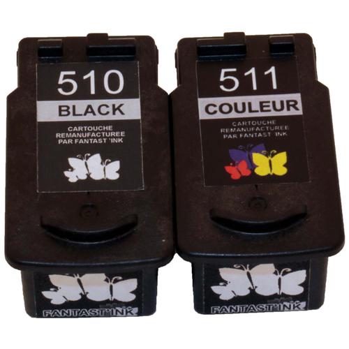 Cartouche recyclées encre noire et couleur CANON PG-510, CL-511 pour Canon Prixma