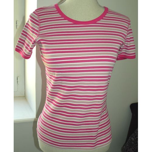 T-Shirt (Col Rond) Armor Lux Rayé Rose T1 (36)