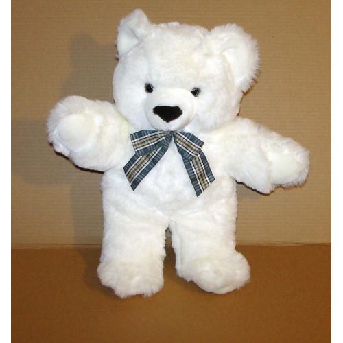 Peluche Ours Blanc Nicotoy Noeud Papillon Tissus 47 Cm